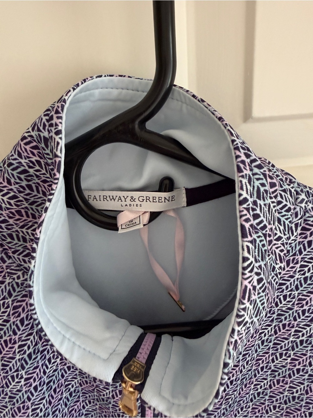 Women’s Blue Patterned Golf Quarter-Zip Pullover - Picture 3 of 4